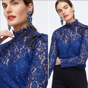 J crew mock neck lace top with black bows